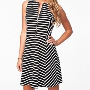Michael Kors Black and White Striped Knit Dress